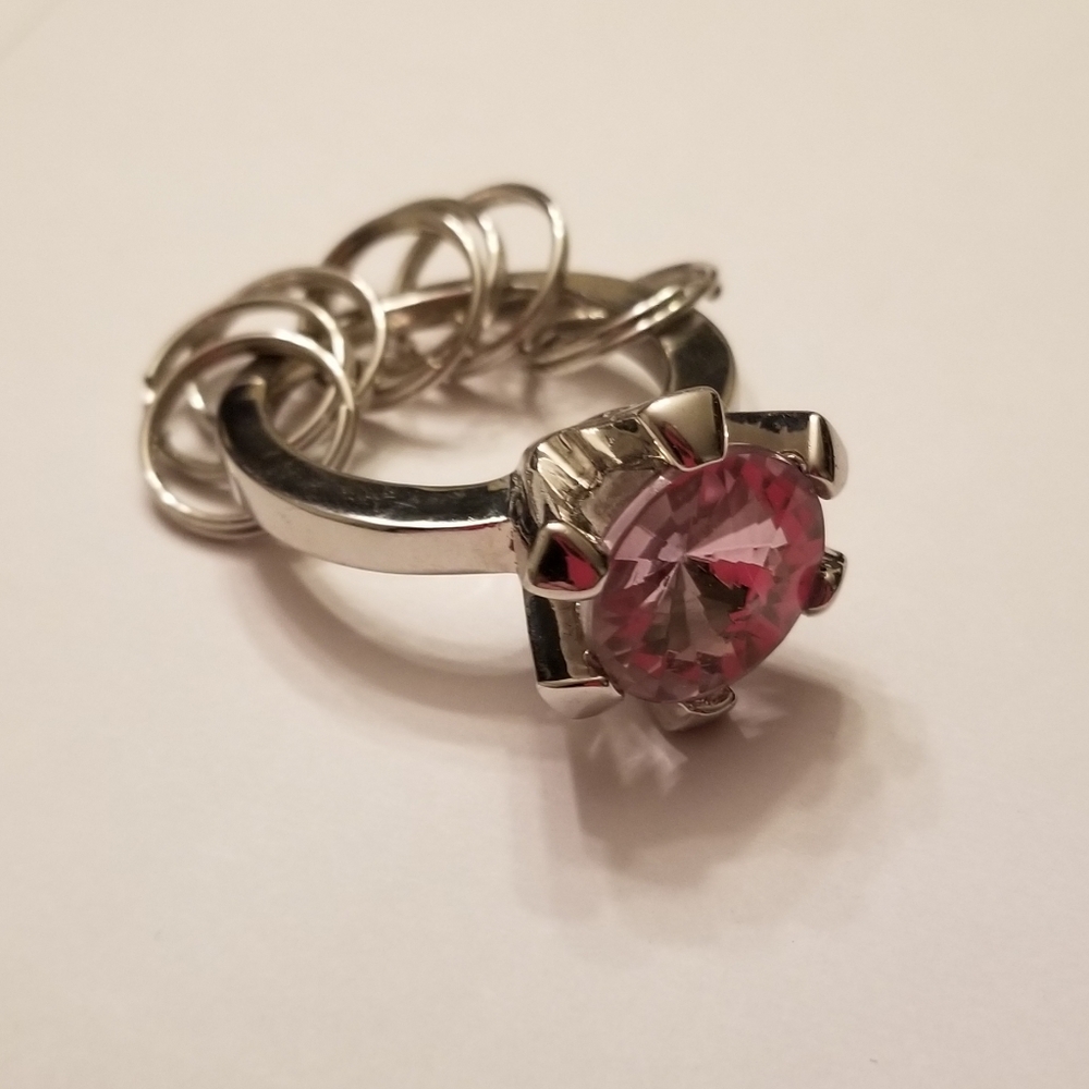 Key Ring with Engagement Ring with Pink Stone